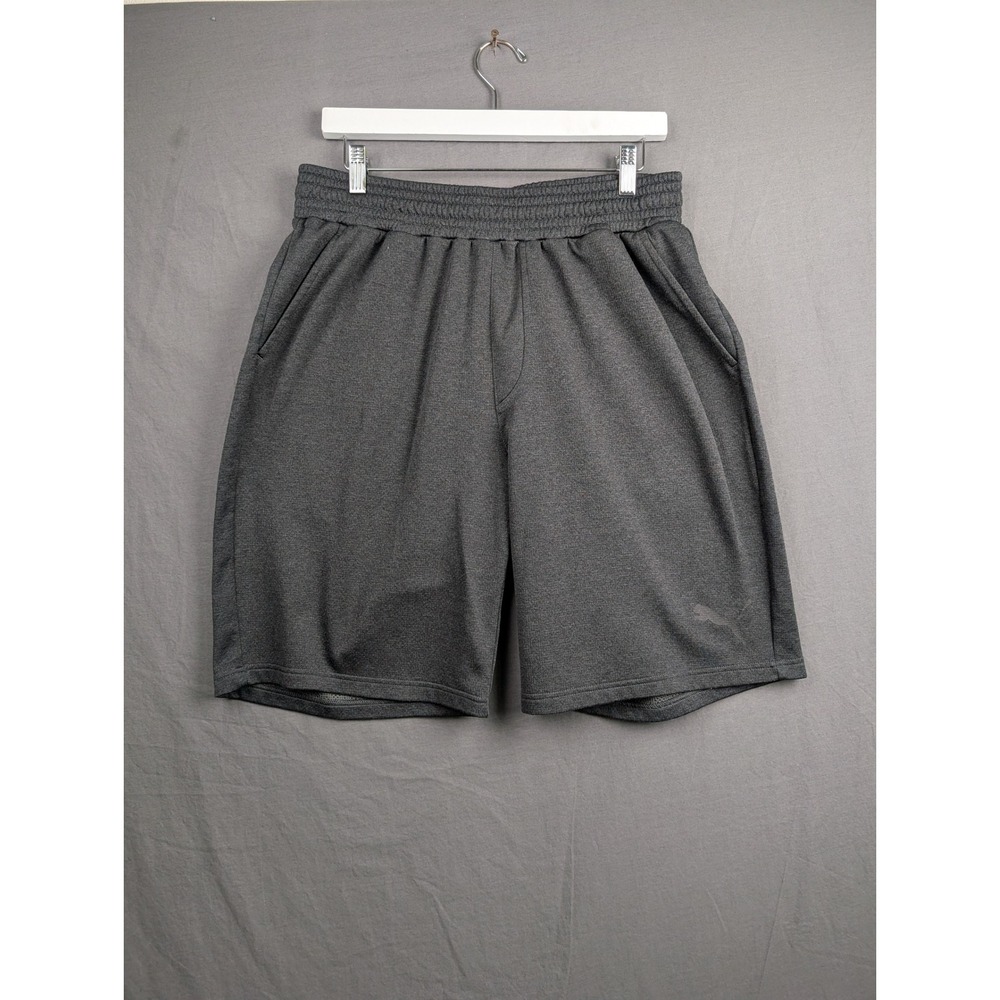 Puma Mens Athletic Training Shorts Gray Elastic Waist Pockets Large